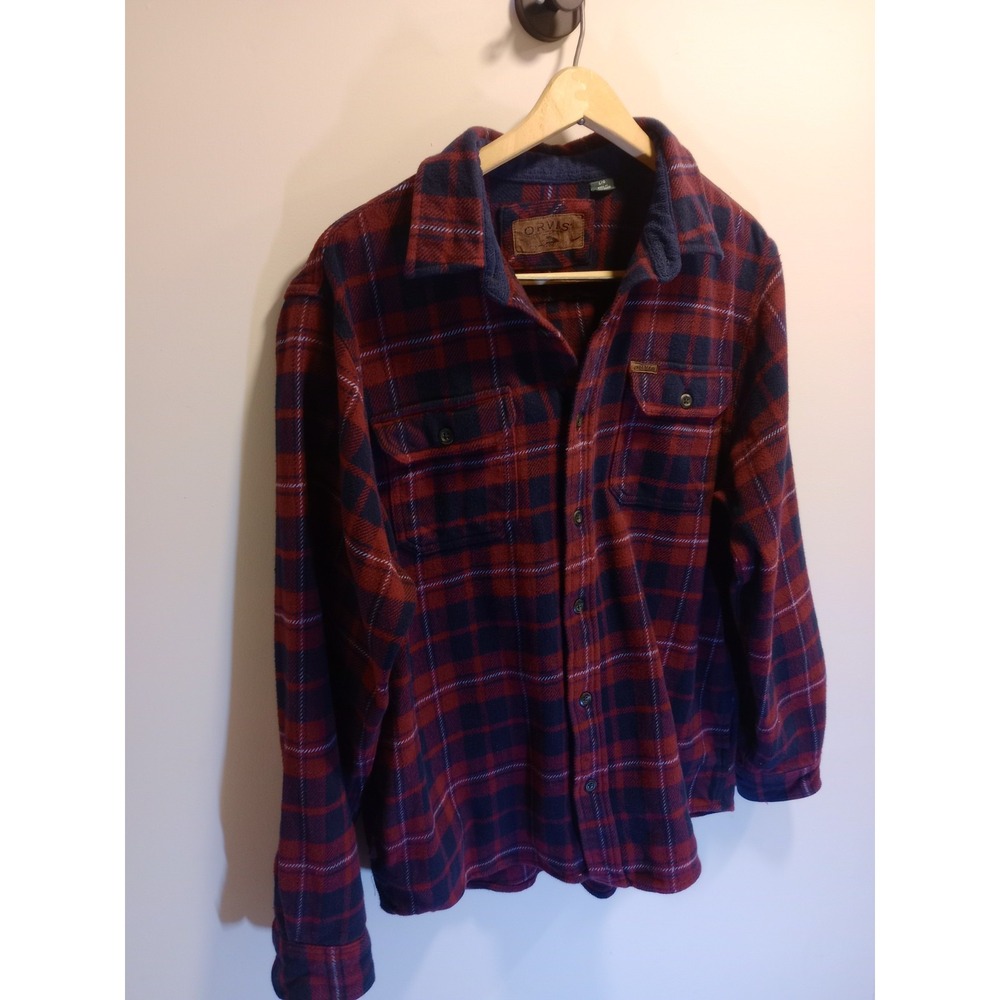 Orvis Men's Large Heavy Cotton Shacket Shirt Jacket Red Flannel Y2K Outdoor